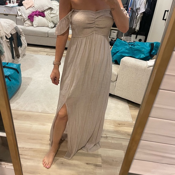 Vici Off Shoulder Smocked Maxi Dress with Slit - Picture 3 of 3